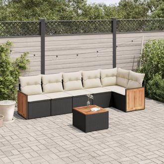 vidaXL Vidaxl - Set De Comedor De Jard&iacute;n 7 Pzas Y Cojines Rat&aacute;n Sint&eacute;tico Negro