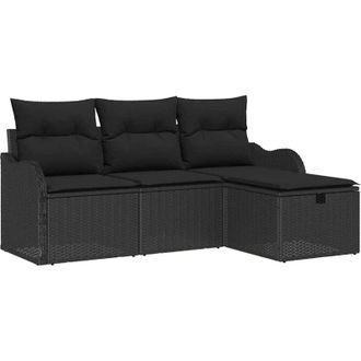 vidaXL Garden Sofa Set with Cushion Manual 4 pcs Black Poly Rattan vidaXL