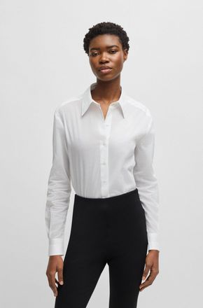 Boss Orange by Hugo Boss Hemdbluse BOSS ORANGE Betulla Premium Damenmode, Damen, Gr. 40, weiss (wei&szlig; 100), Web, Obermaterial: 100% Baumwolle, unifarben, 2-Knopf-Manschette, Bl