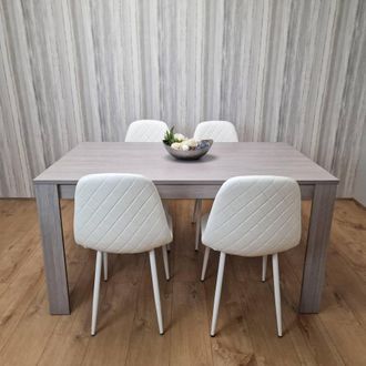 Kosy Koala Grey Table With 4 White Padded Chairs Kitching Dining Set Dining Room Dining Set for 4 in Light Grey | Size: 140 cm x 80 cm
