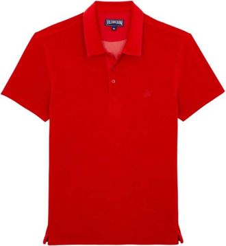 Vilebrequin Tops, Heren, Rood, S, Katoen, Effen badstof poloshirt voor heren