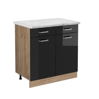 Vicco Mueble Bajo De Cocina R-line, Negro Brillo Intenso, 80 Cm Et M&aacute;rmol