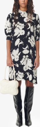 Ganni Black Printed Crepe Mini Dress - Size 32 LENZING ECOVERO