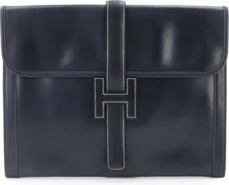 Herm&egrave;s Navy Box Calf Leather Clutch Bag (Pre-Owned)