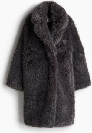 H&M Flauschiger Mantel - Dunkelgrau