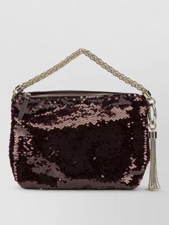 Jimmy Choo London callie sequin clutch bag chain strap tassel