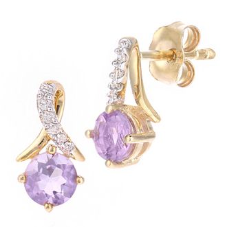 Diamant L'&eacute;ternel Womens 9ct Yellow Gold 0.5ct Amethyst and 0.05ct Diamond Earrings - One Size
