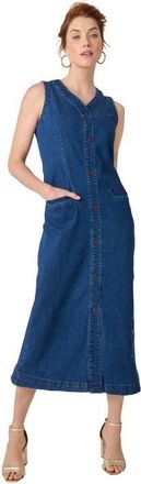 Jessica London Denim Button Midi Dress in Medium Stonewash at Nordstrom, Size 22