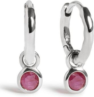 Monica Vinader Birthstone Huggie Hoop Earrings in Sterling Silver/ruby at Nordstrom