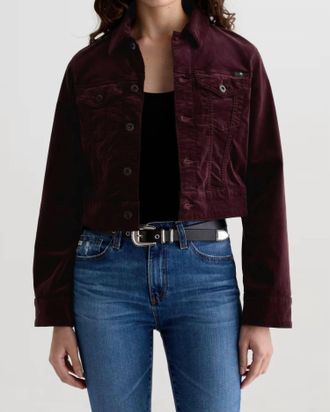 AG - Adriano Goldschmied Isa Velvet Cropped Trucker Jacket In Winery