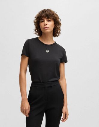 HUGO BOSS Womens Double B Monogram T-Shirt - Black - Size: 10/8