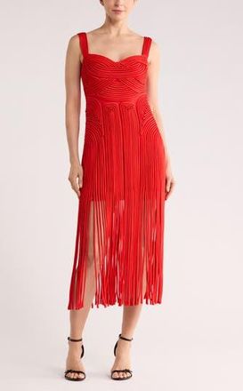 SIMKHAI Darby Fringe Hem Midi Dress in Fiery Red at Nordstrom Rack, Size 00