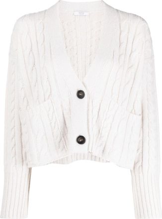 PESERICO cable-knit crop cardigan - women - Merino/Cashmere - 48 - Neutrals