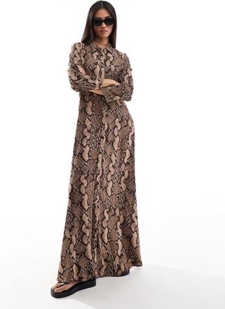 Vero Moda Vestito camicia lungo con stampa pitonata-Marrone