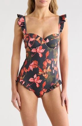 Hutch McKenzie One-Piece Swimsuit in Navy Multicolor Sketched Iris at Nordstrom Rack, Size Medium