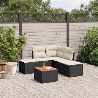 vidaXL Vidaxl Set Divano Da Giardino 6 Pz Con Cuscini Nero In Polyrattan