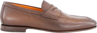 Santoni Handgepolijste leren pennyloafer - Heren - Loafers - Bruin - 44 EU - Leer - Schoenen