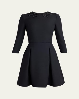 Valentino Garavani Long-Sleeve Embroidered Bow Mini Dress
