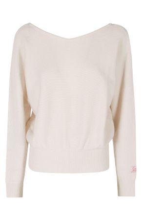 Essentiel Off-White Wide V-Neck Cropped Pullover Sweater