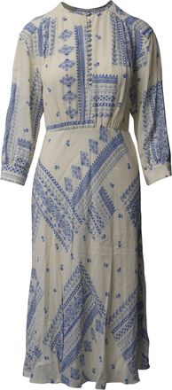 BA&SH Ba & Sh Ines Printed Midi Dress in Cream and Blue Viscose