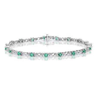 The Diamond Store Emerald and Lab Diamond Tennis Bracelet Claw Set in 925 Silver