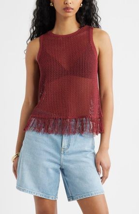 Open Edit Fringe Sleeveless Sweater in Red Ruby at Nordstrom, Size Xx-Small