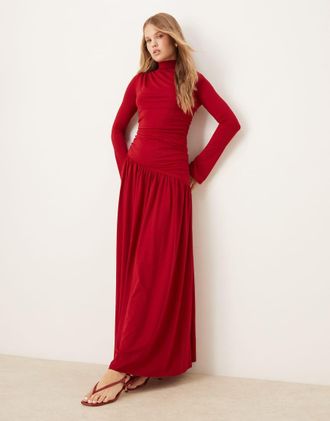 Pretty Lavish Vestito lungo arricciato in jersey rosso