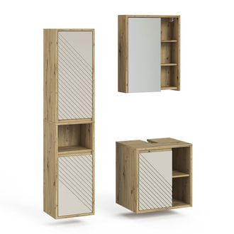 Vicco Juego De Muebles De Ba&ntilde;o De 3 Piezas Viola, Roble Artesanal, 3 Partes, Vicco