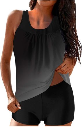 Generic Tankini for Women with Shorts,Two Piece Swimsuits Boyleg Tummy Control Swimwear Vintage Floral Print Swim Tank Tops Ladies High Waist Trunks Beach Sur