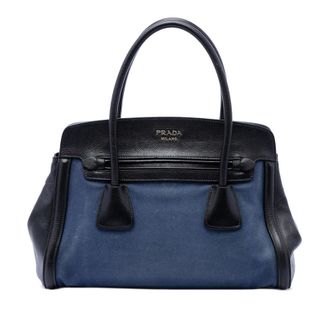 Prada Pre-owned Prada Bicolor Saffiano Cuir Trimmed Canvas Satchel Ladies 0OPSCXDIG45BXS6S
