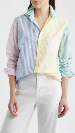 Frank & Eileen Eileen Relaxed Button-Up Shirt in Blue Pastel Colorblock Stripe at Nordstrom, Size X-Small