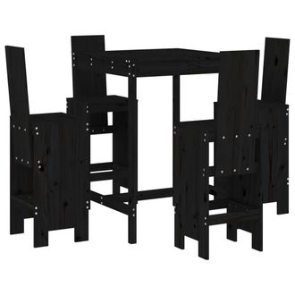 vidaXL Set De Mesa Y Taburetes Altos Jard&iacute;n 5 Piezas Madera Pino Negro Vidaxl