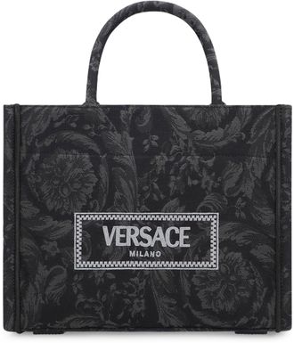 Versace Womens Piccola Athena Tote Bag Black Fabric Cotton