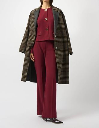 Joseph Ribkoff Plaid Long Overcoat In Camel/multi