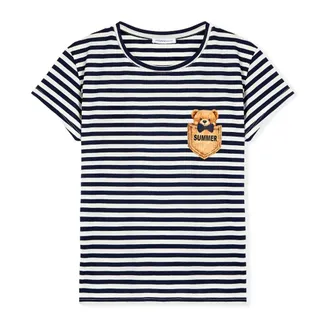 Motivi Tops, Dames, Blauw, S, Katoen, Gestreept T-shirt met patch