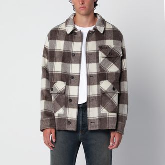 Golden Goose Shirt jacket with taupe/cream check pattern in mohair blend
