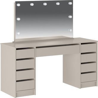 Vente-Unique Tocador doble con espejo con LEDs - 9 cajones - Beige - JENEMI
