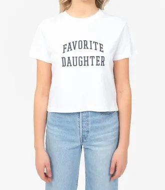 Favorite Daughter Cropped Collegiate Tee In White/navy