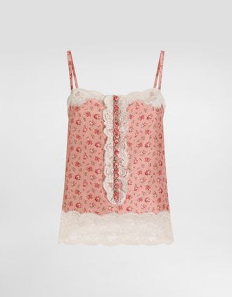 Dolce & Gabbana Small Rose-print Silk Top - Woman Shirts And Tops Multicolor 38