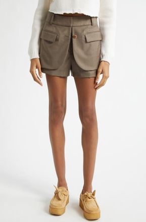 Monse Jacket Hem Wool Shorts in Dark Taupe at Nordstrom, Size 2