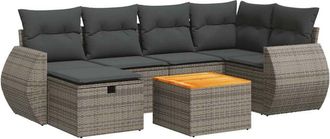 vidaXL Set De Sof&aacute;s De Jard&iacute;n 7 Pzas Con Cojines Rat&aacute;n Sint&eacute;tico Gris Vidaxl