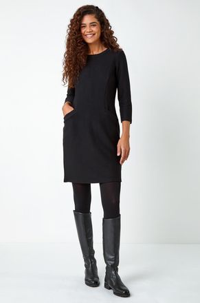 Roman Ribbed Pocket Detail Stretch Shift Dress