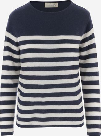 Bruno Manetti Womens Cashmere Sweater With Striped Pattern Navy