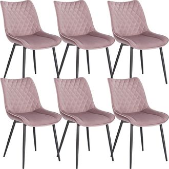 Woltu Woltu Set Di 6 Sedie Da Pranzo, Seduta In Velluto, Sedie Da Cucina, Gambe In Metallo, Rosa