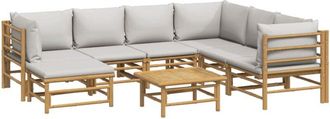 vidaXL Set De Muebles De Jard&iacute;n 8 Piezas Bamb&uacute; Y Cojines Gris Claro Vidaxl