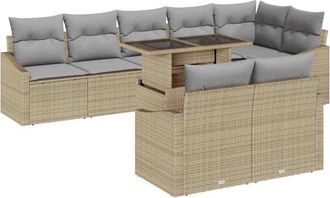 vidaXL Conjunto De Sof&aacute; De Jard&iacute;n Con Coj&iacute;n 9 Pcs Beige, Gris Claro Vidaxl