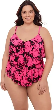 Aqua Green Plus Size Triple Ruffle Tier Adjustable Tankini Swimsuit Top in Fleurette at Nordstrom, Size 1X