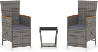 vidaXL Set De Muebles De Jard&iacute;n 3 Pzas Y Cojines Rat&aacute;n Sint&eacute;tico Gris Vidaxl