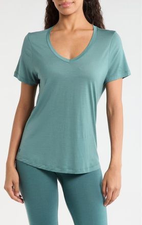 Smartwool Ultralite V-Neck Short Sleeve Merino Wool Blend T-Shirt in Dusty Teal at Nordstrom, Size Medium