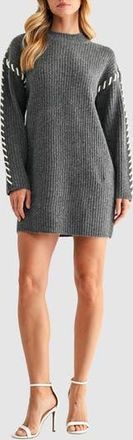 All in Favor Contrast Whipstitch Long Sleeve Mini Sweater Dress in Charcoal Grey at Nordstrom Rack, Size X-Small